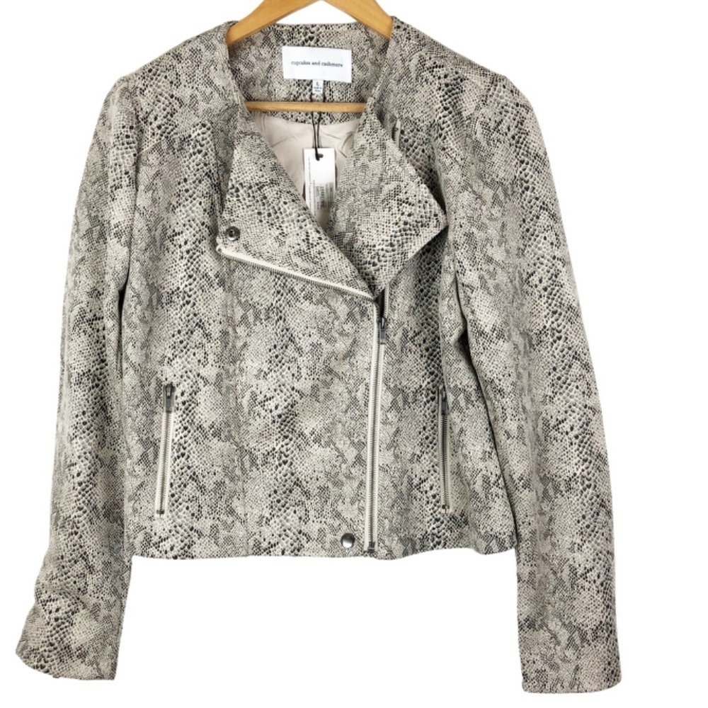 NWT Cupcakes‎ and Cashmere Snake Print Faux Leather Moto Jacket Women's